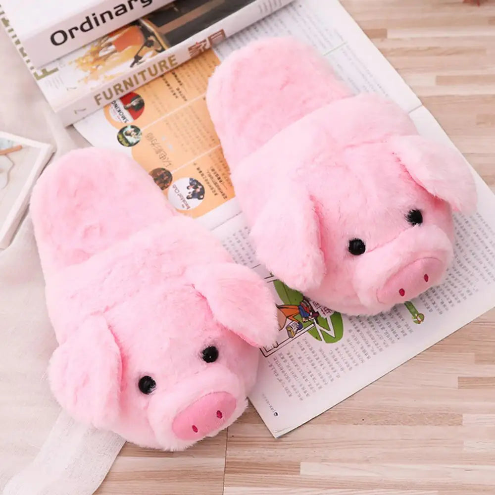 Pink Pig Plush Winter Slippers