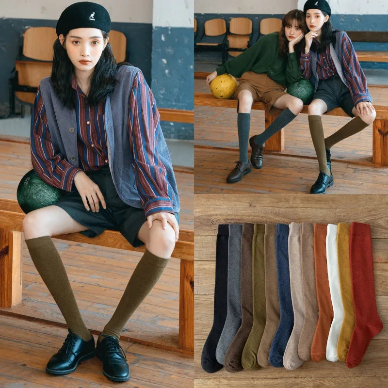 LaVirella Women's Solid Cotton Long Socks