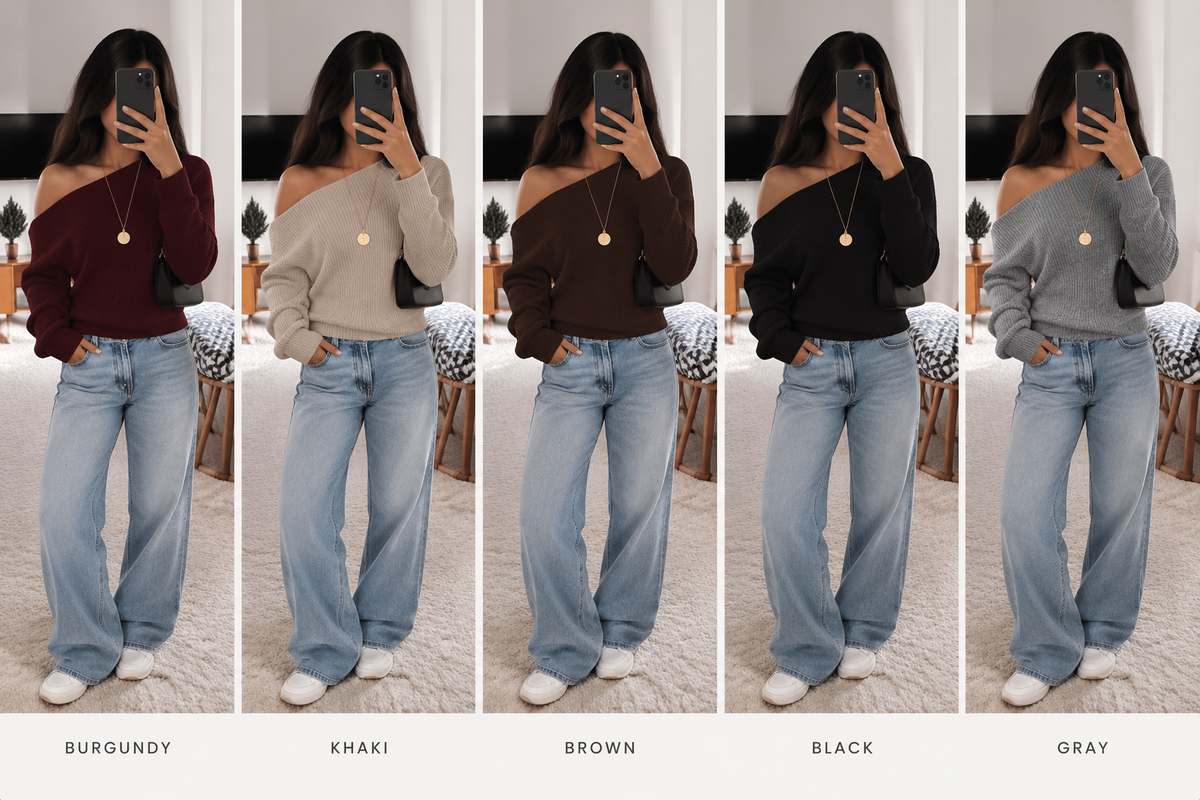 Solid Off-Shoulder Knit Sweateru