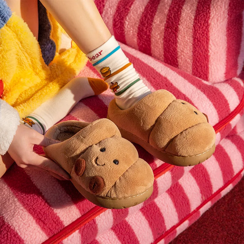 Croissant Plush Platform Slippers