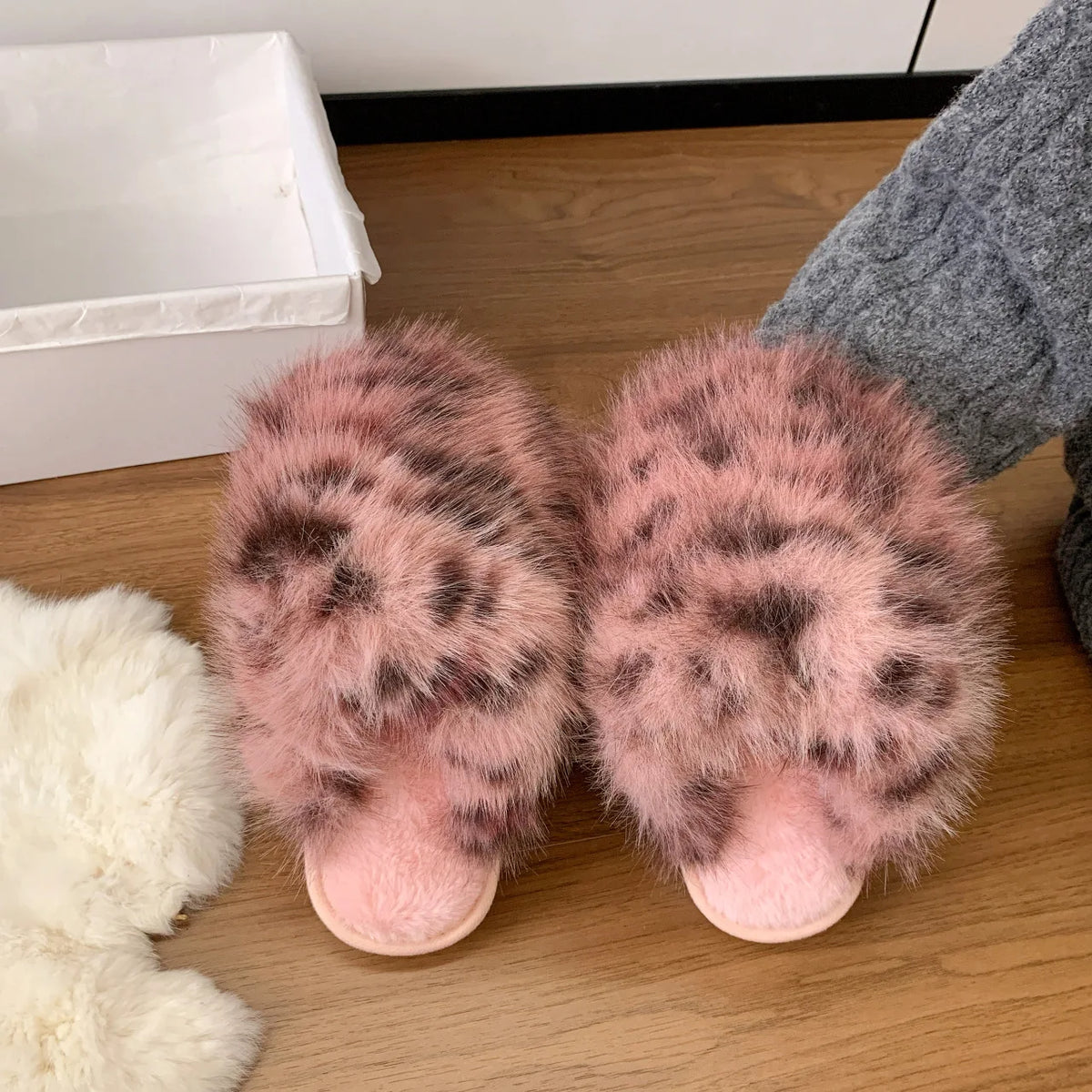 Leopard Faux Fur Slippers
