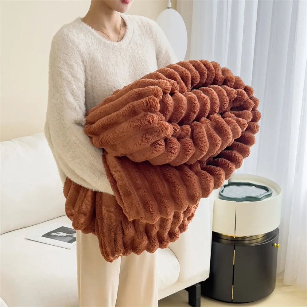 Double-Sided Plush Striped Throw Blanket