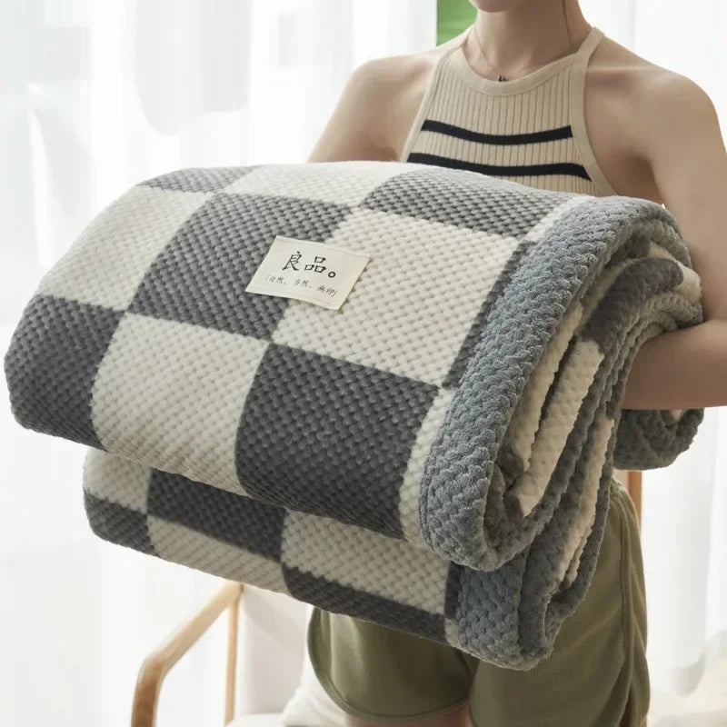 Soft Chenille Knit Plaid Throw Blanket