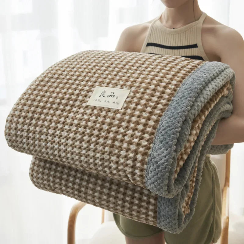 Soft Chenille Knit Plaid Throw Blanket