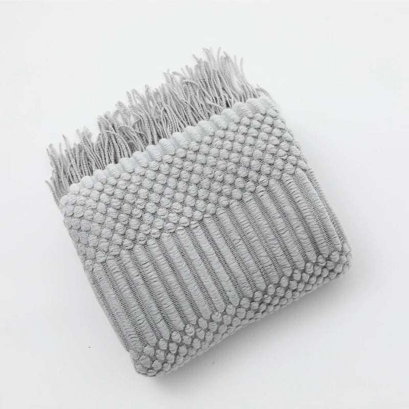 Textured Boho Knit Tassel Throw Blanket