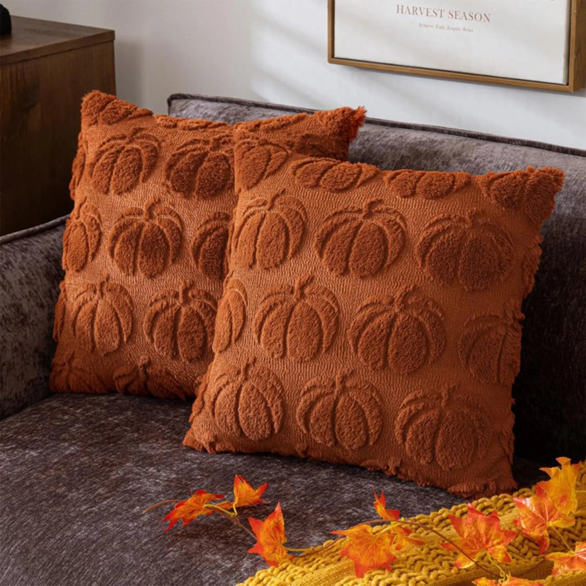 Plush Pumpkin & Snowflake Holiday Pillow Cover