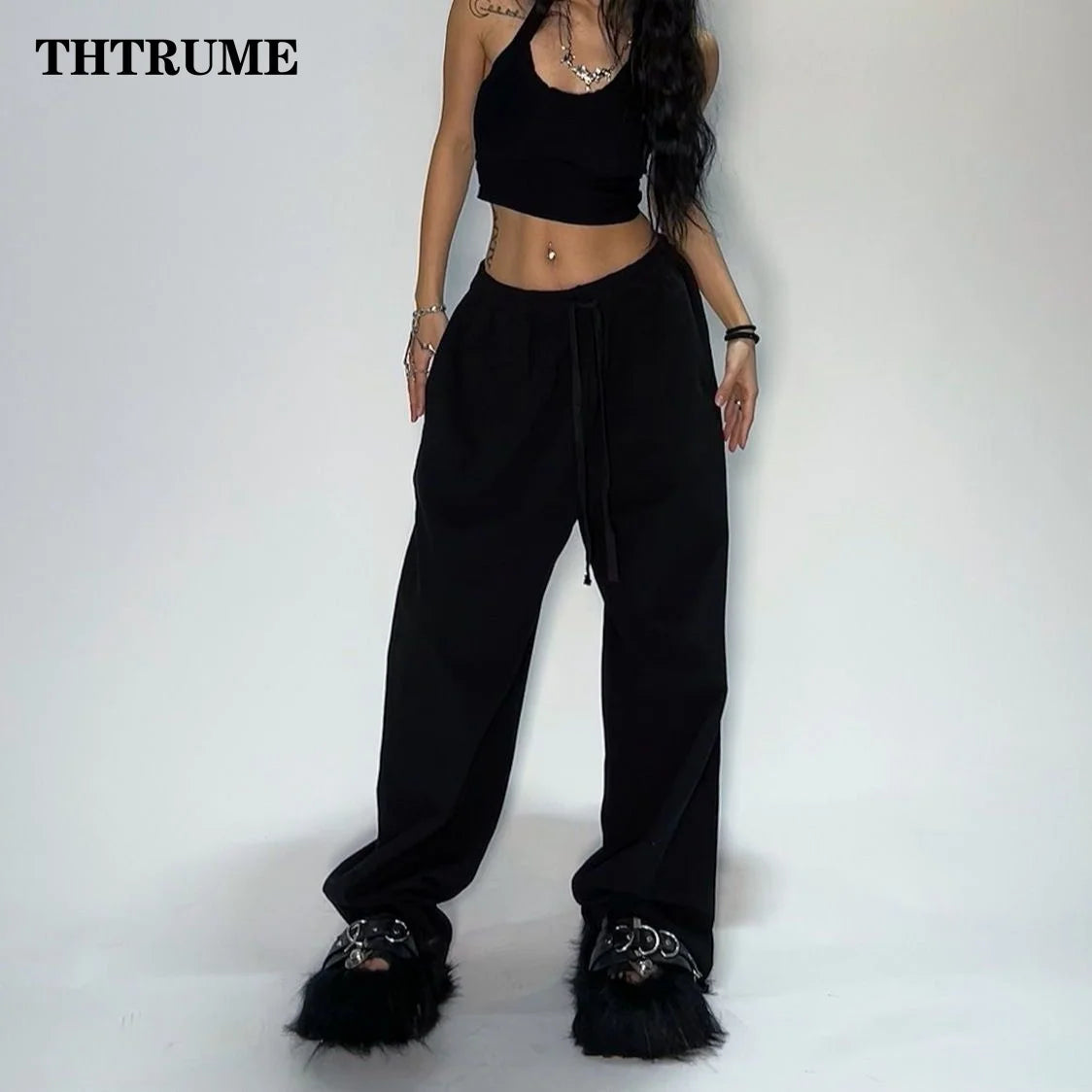 High-Waist Wide-Leg Drawstring Pants