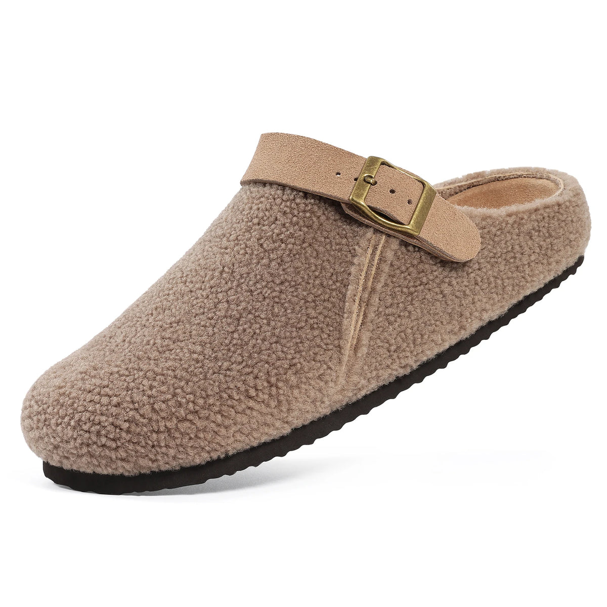 Teddy Fleece Buckle Mule Slippers