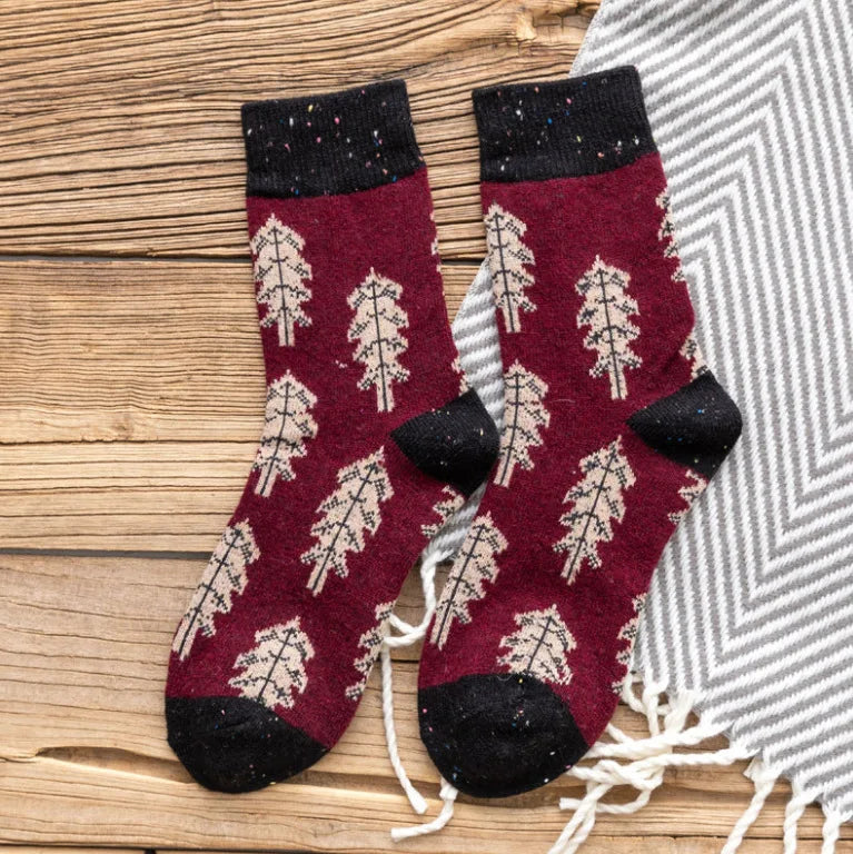 Christmas Tree Wool Blend Winter Socks