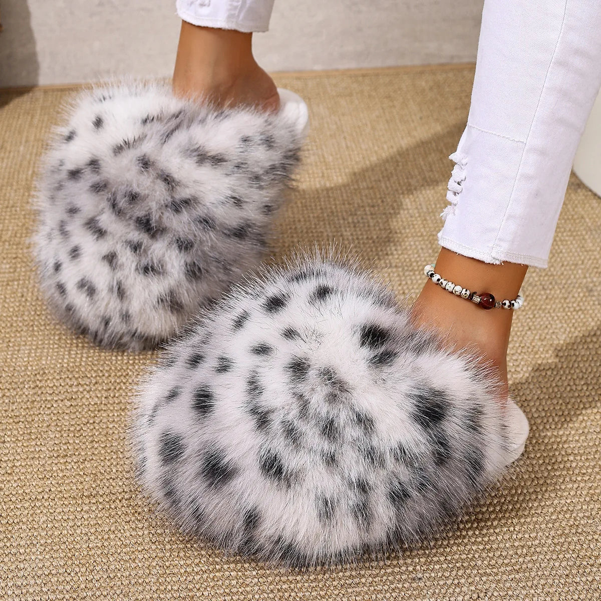 Leopard Faux Fur Slippers
