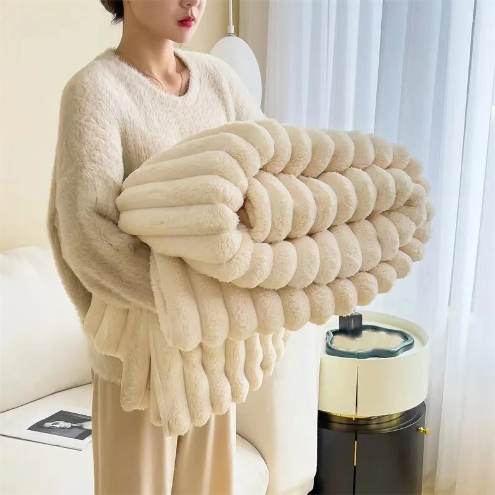 Double-Sided Plush Striped Throw Blanket