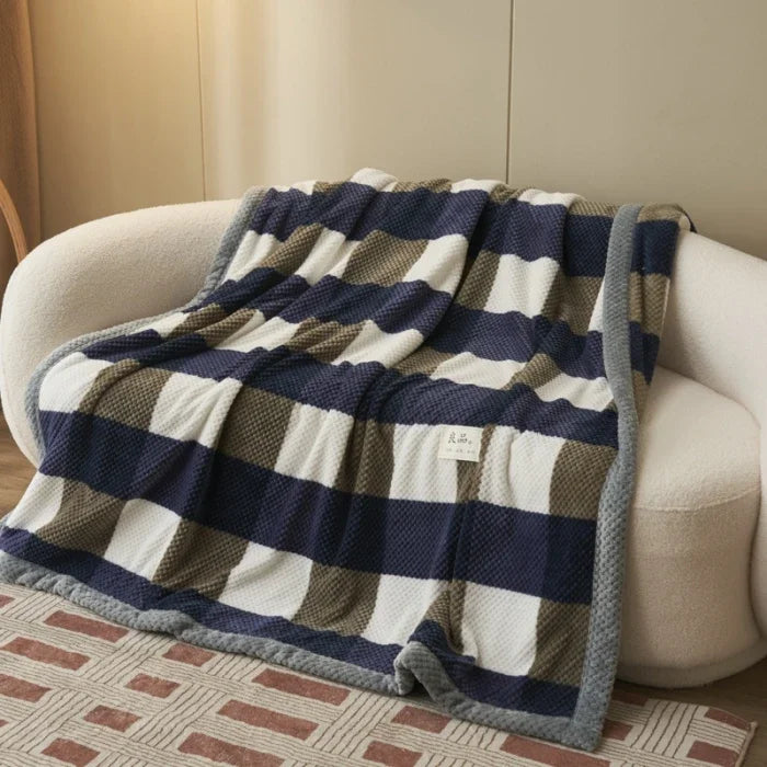 Soft Chenille Knit Plaid Throw Blanket
