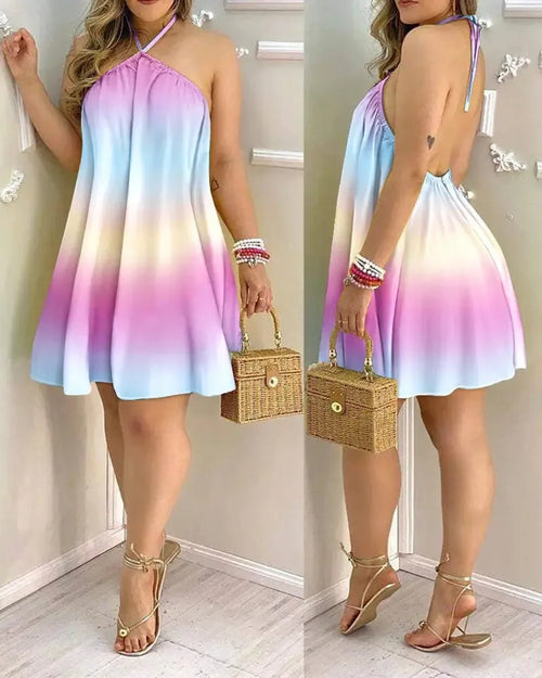 Boho Floral Halter Mini Dress