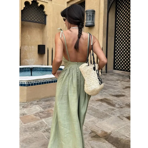 Backless Cotton Suspender Dress