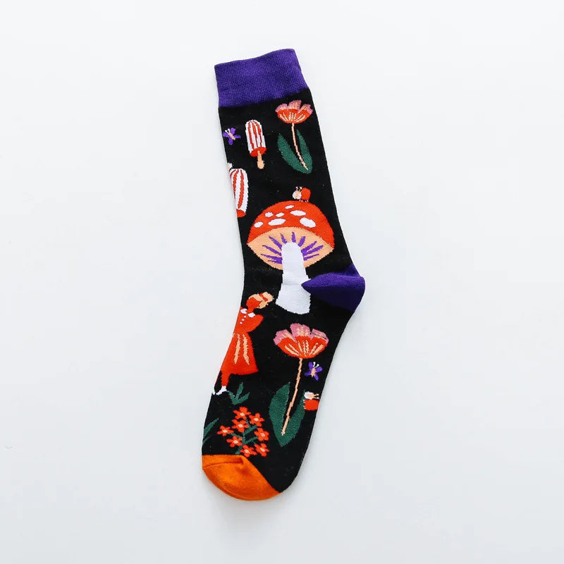 Artistic Mushroom Cotton Crew Socks
