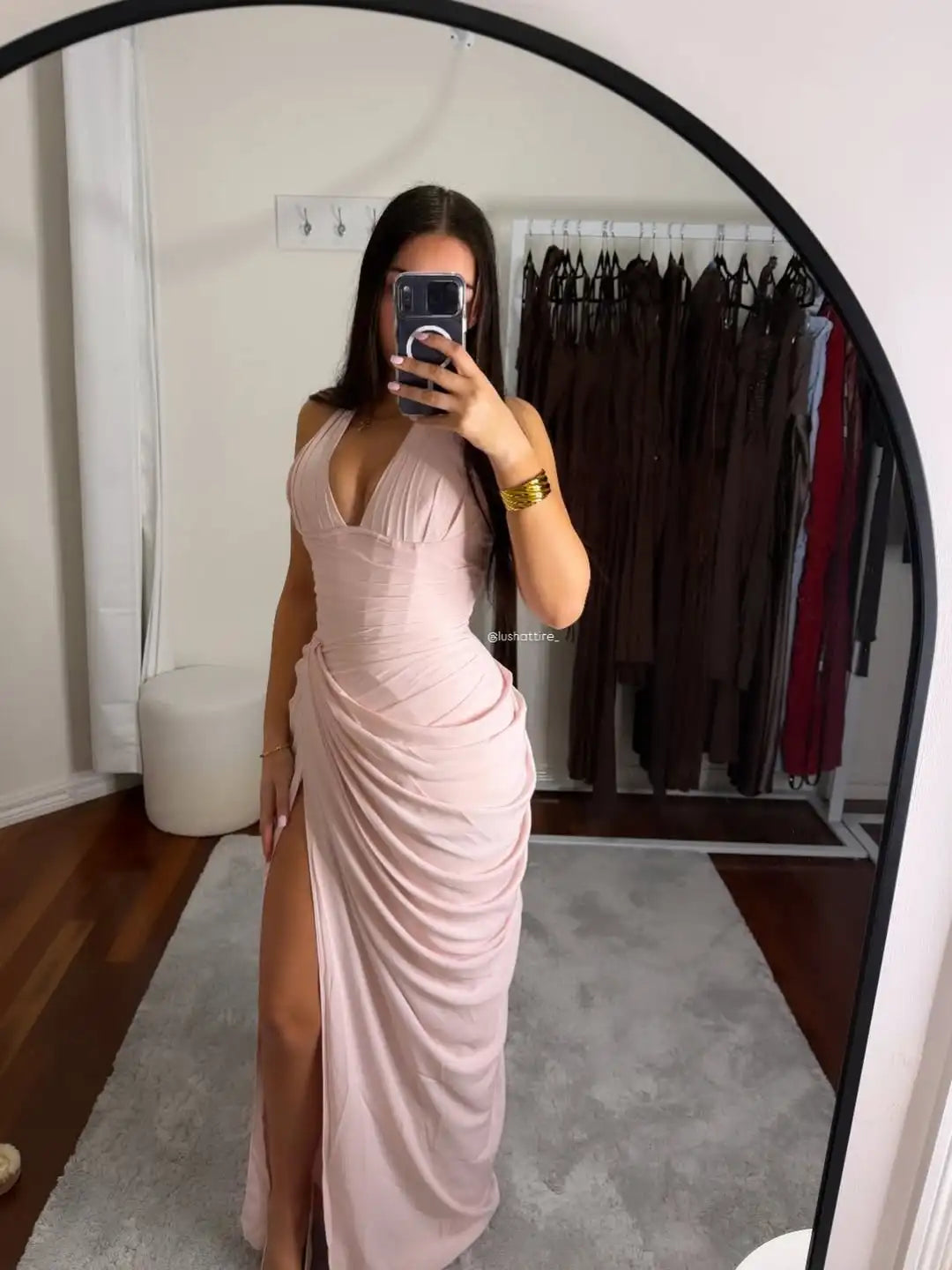 LaVirella Deep V Halter Maxi Dress