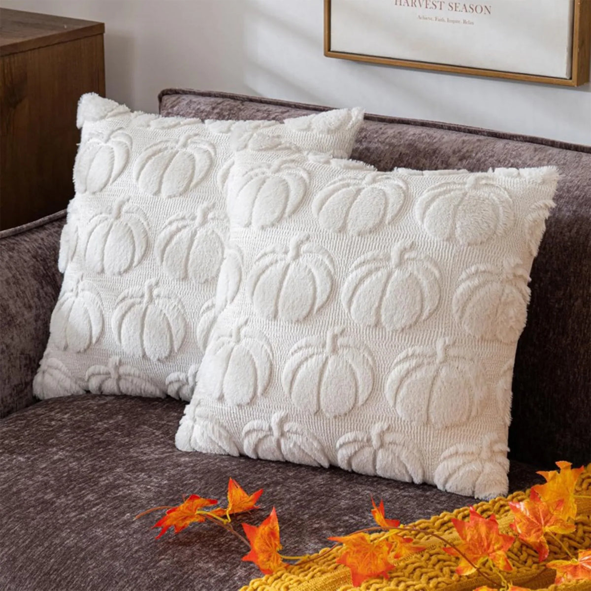 Plush Pumpkin & Snowflake Holiday Pillow Cover
