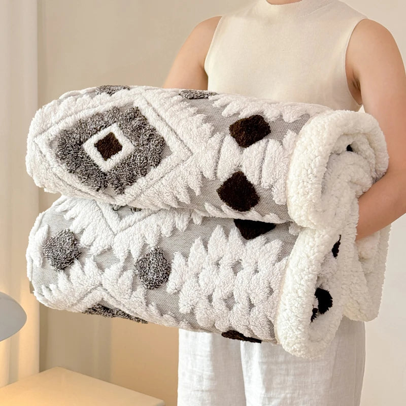 Geometric Jacquard Double-Layer Fleece Blanket