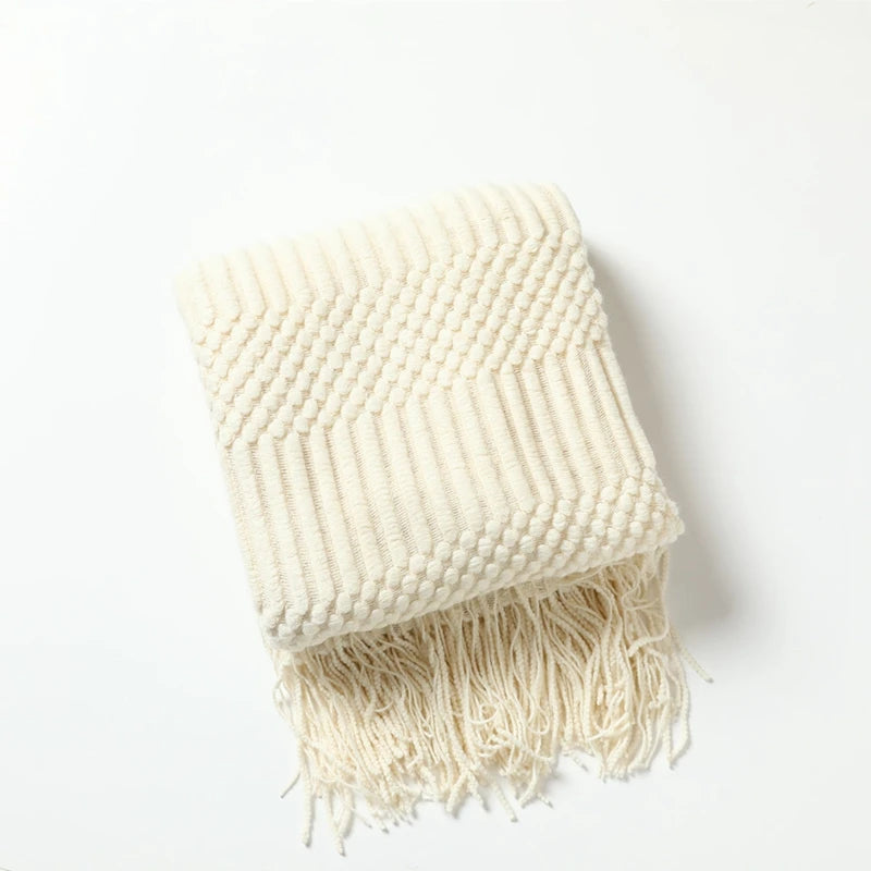 Dark Green Vintage Knit Tassel Throw Blanket
