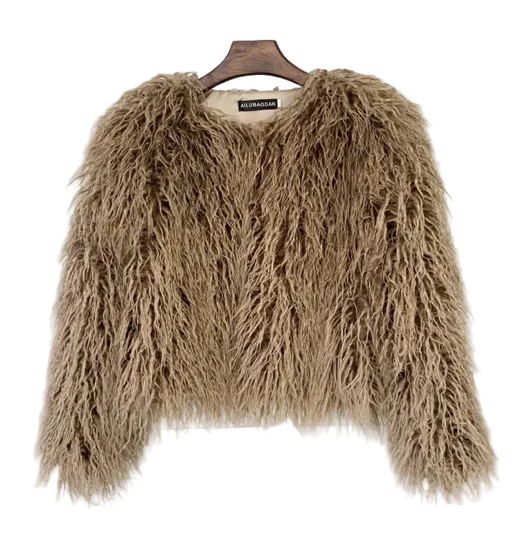 LaVirella Women's Candy Colorful Faux Fur Coat – Soft Shaggy Winter Jacket