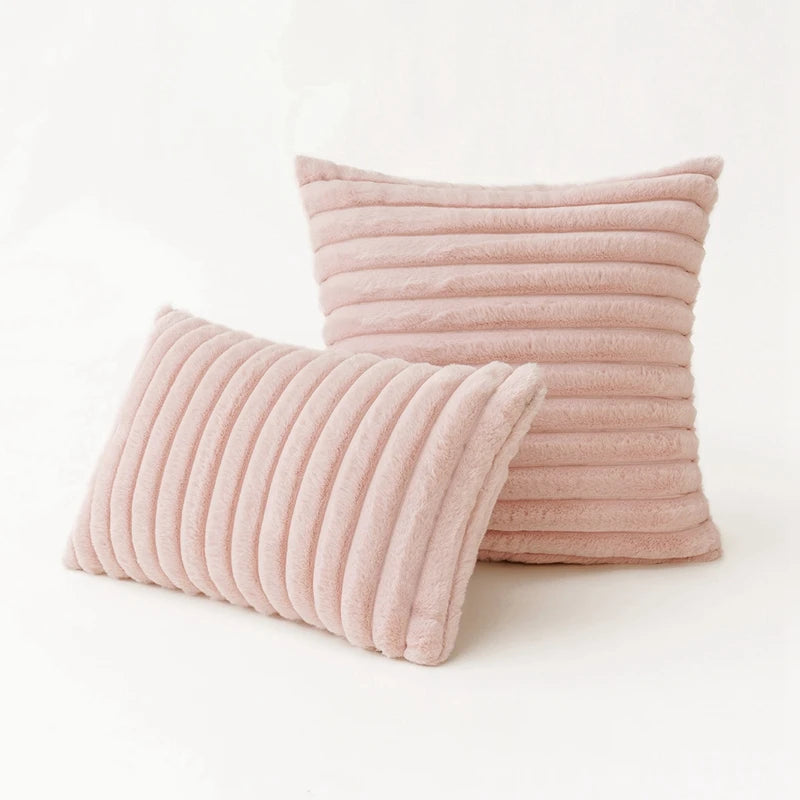 Faux Fur Pumpkin Stripe Decorative Pillow Cover