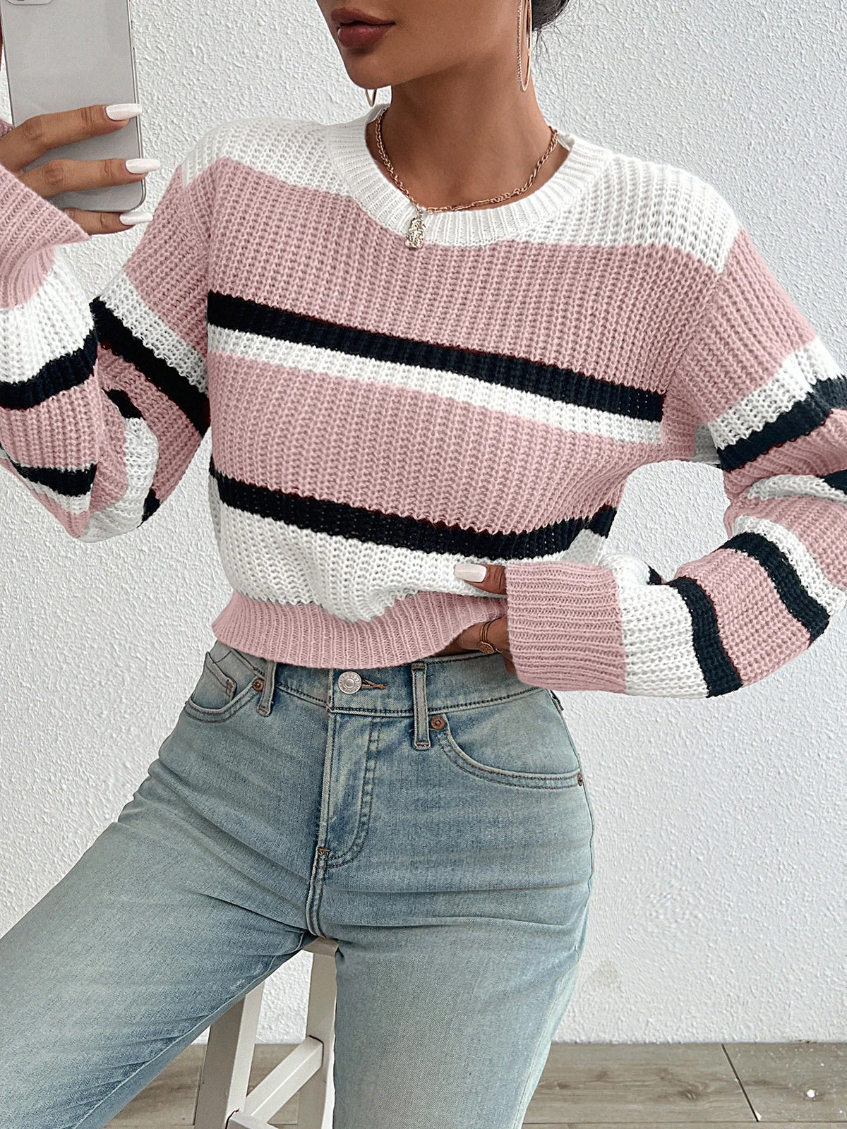 Color-Block Striped Knit Sweater