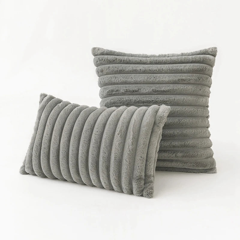 Faux Fur Pumpkin Stripe Decorative Pillow Cover
