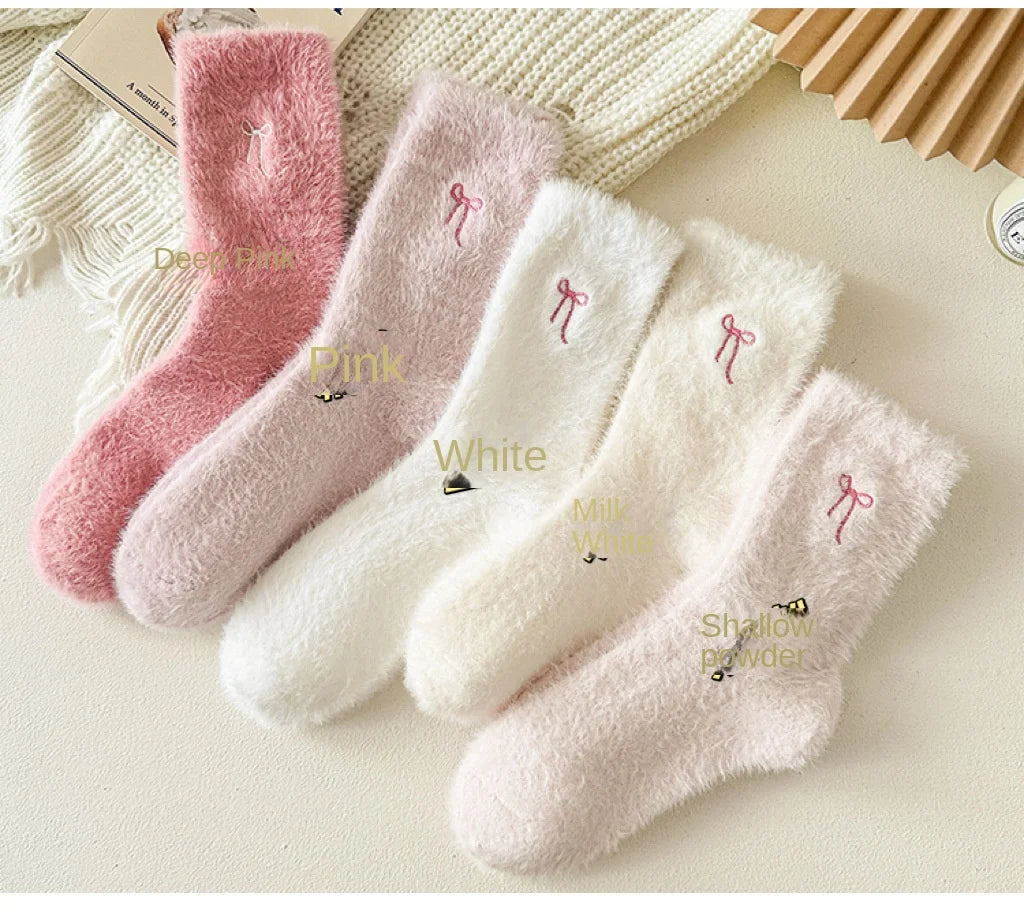 Fuzzy Bow Mid-Calf Socks