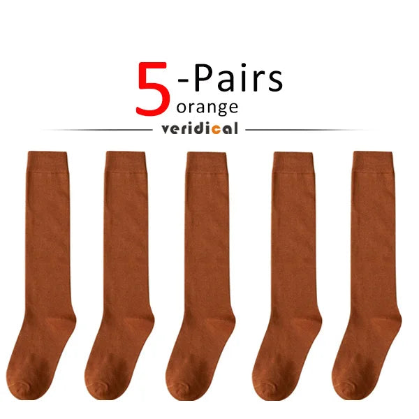 Solid Cotton Long Socks