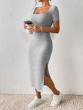 LaVirella Square Collar Knitted Midi Dress