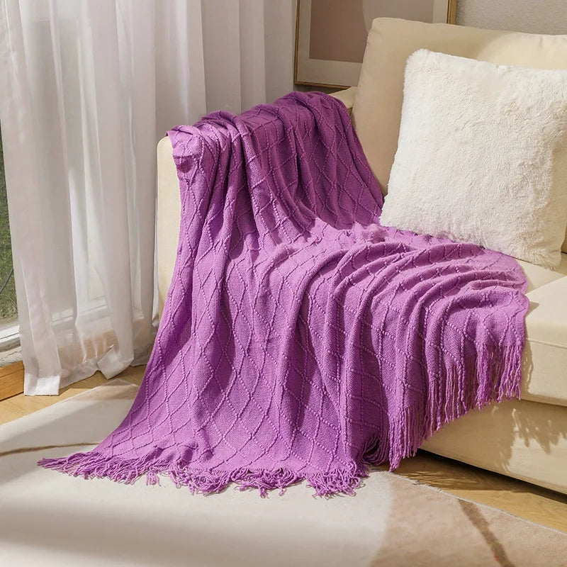 Nordic Textured Knit Tassel Throw Blanket