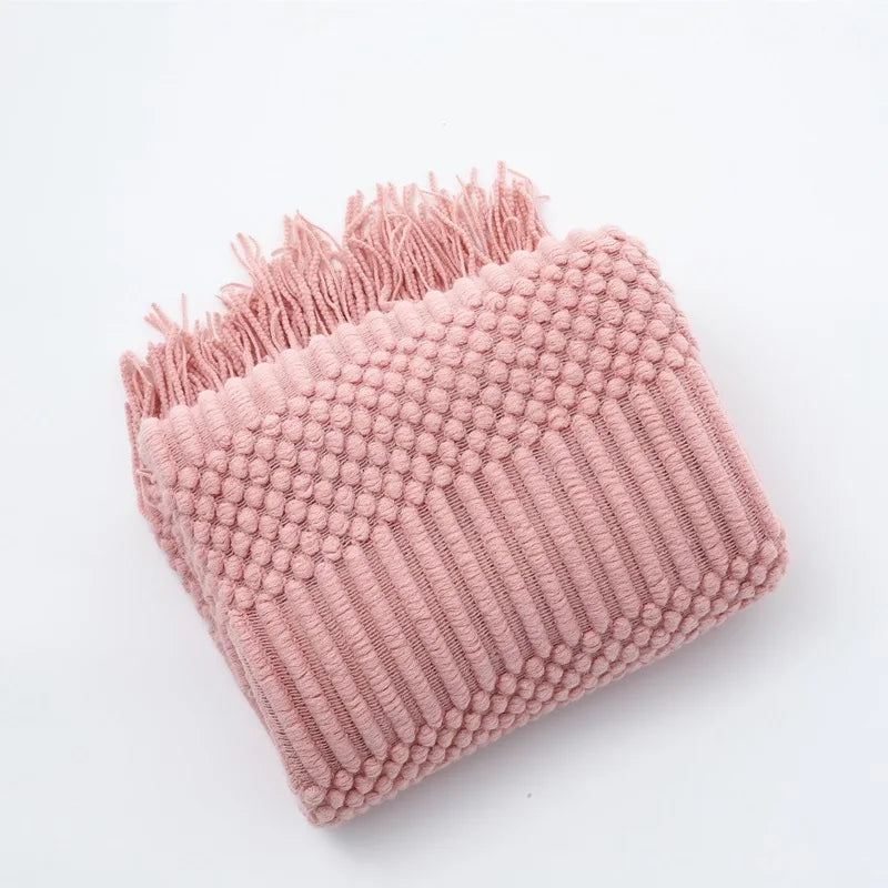 Textured Boho Knit Tassel Throw Blanket