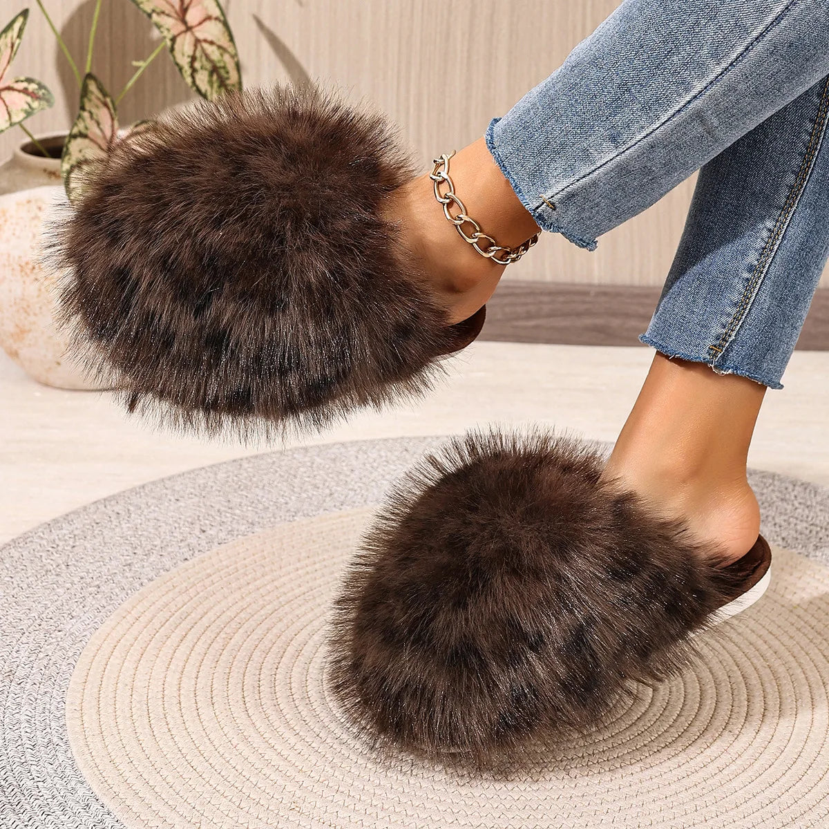 Leopard Faux Fur Slippers