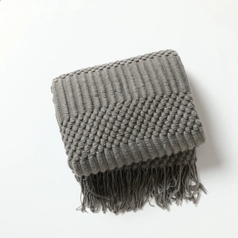 Textured Boho Knit Tassel Throw Blanket