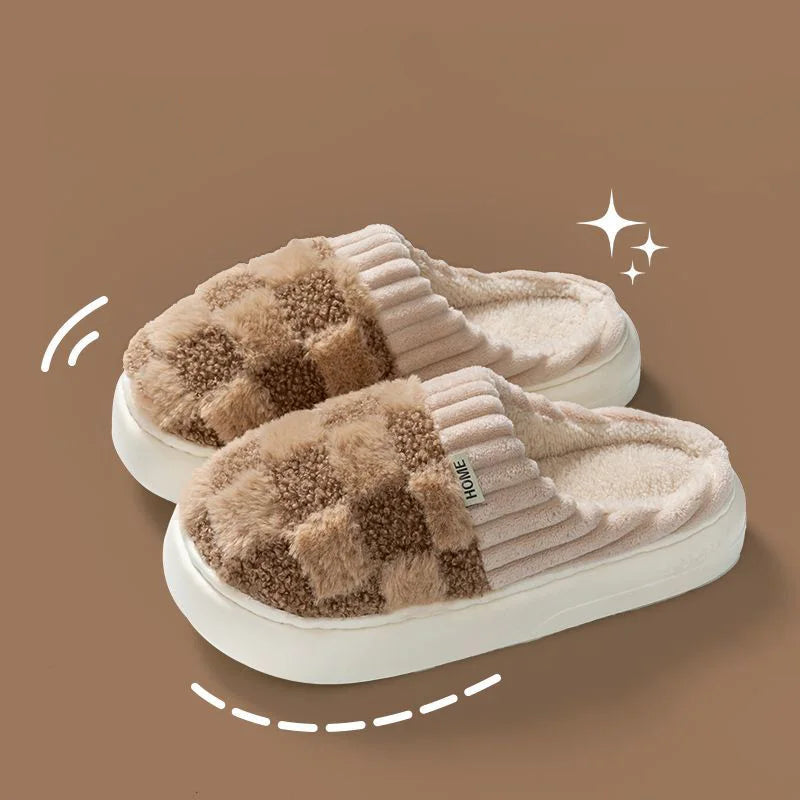 Plaid Plush Winter Indoor Slippers
