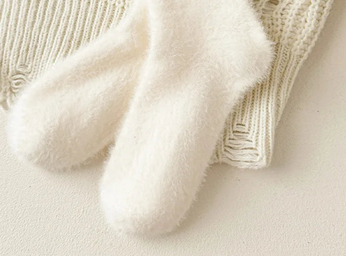 Fuzzy Bow Mid-Calf Socks