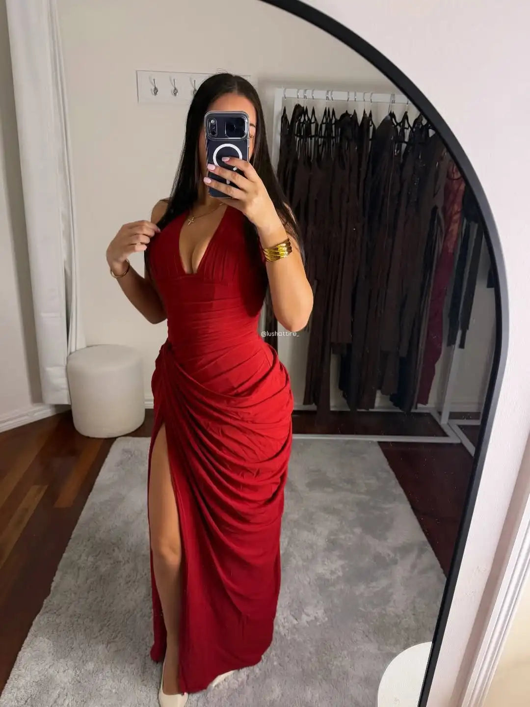LaVirella Deep V Halter Maxi Dress