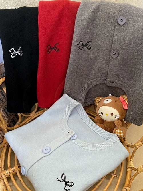 Bow Embroidered Knit Cardigan