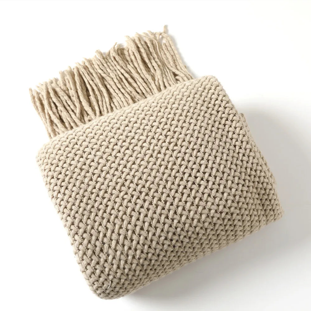 LaVirella Cable Knit Boho Throw Blanket with Tassels