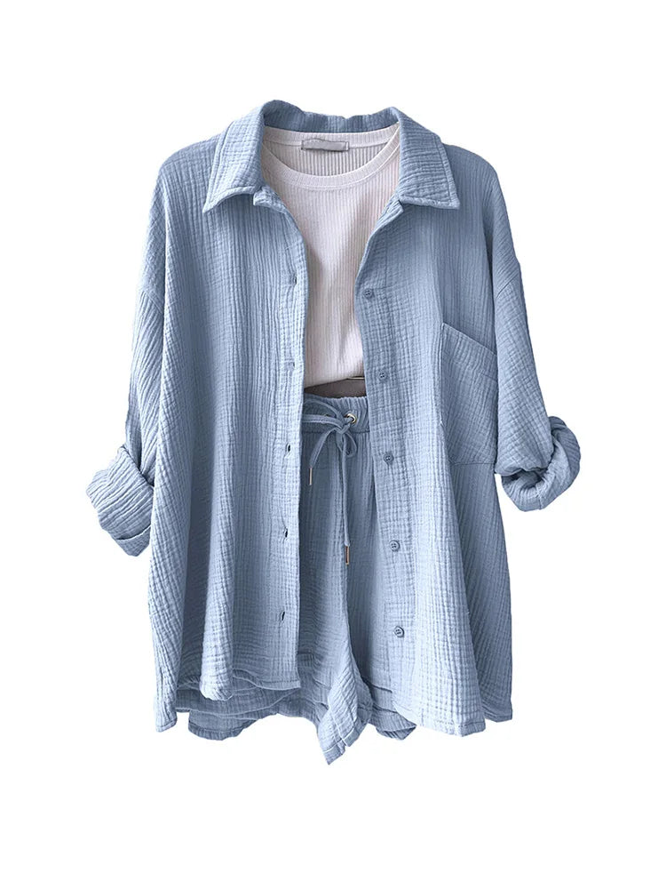 LaVirella  Muslin Comfort Shirt & Shorts Set