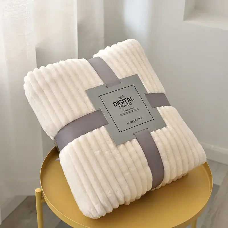 Thickened Striped Faux Rabbit Fur Blanket