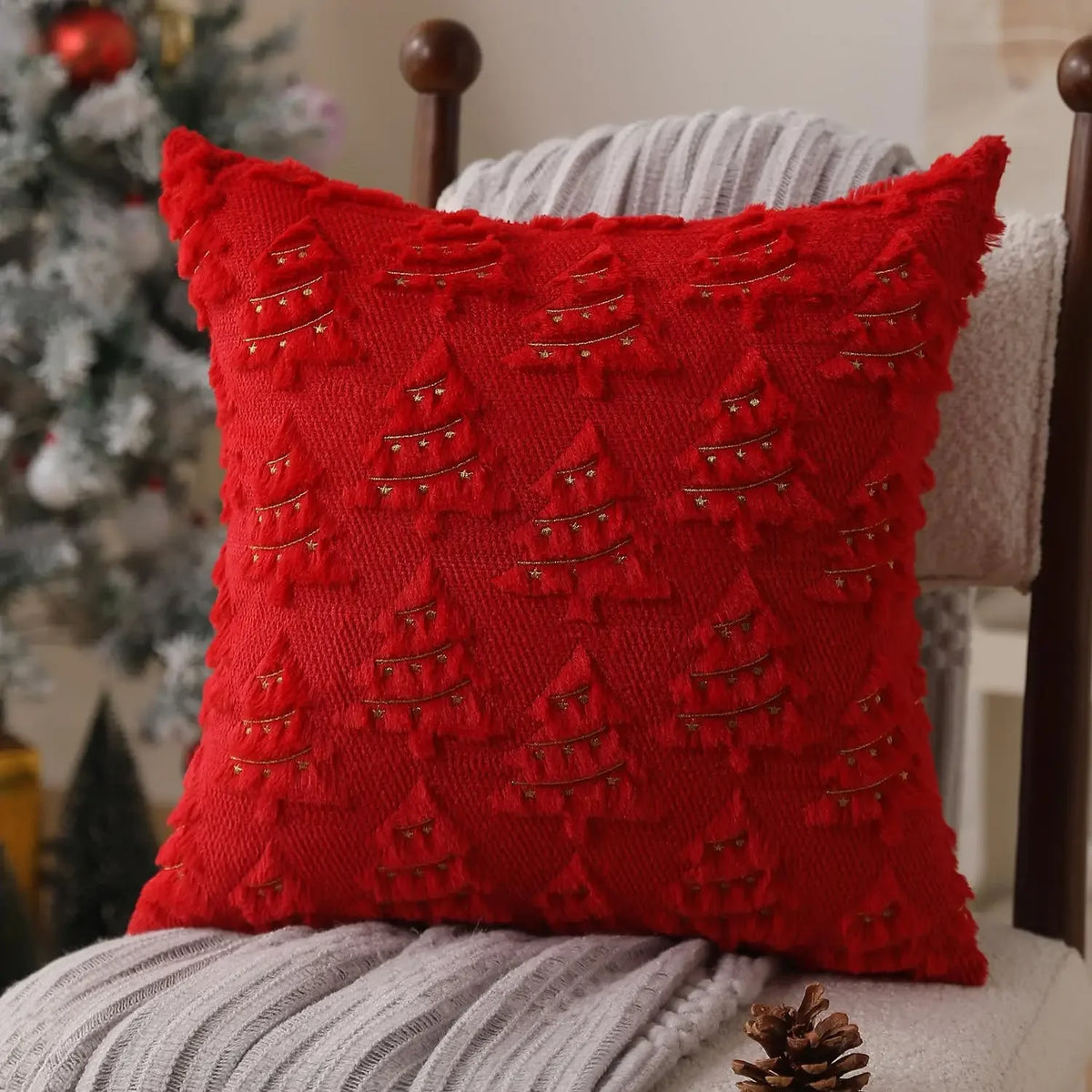 White Christmas Faux Fur Pillow Cover