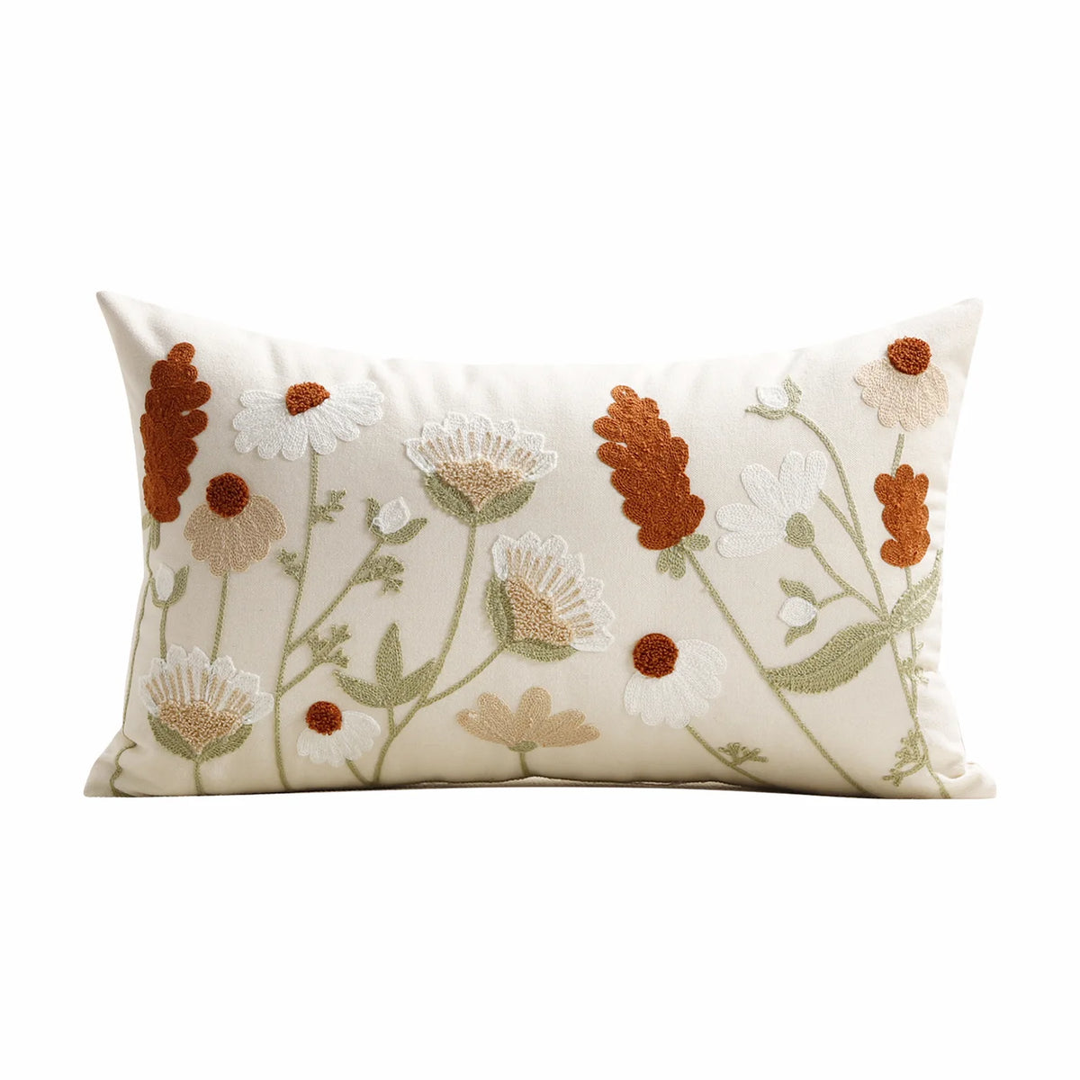 Floral Embroidered Decorative Throw Pillow Cover 12x20"