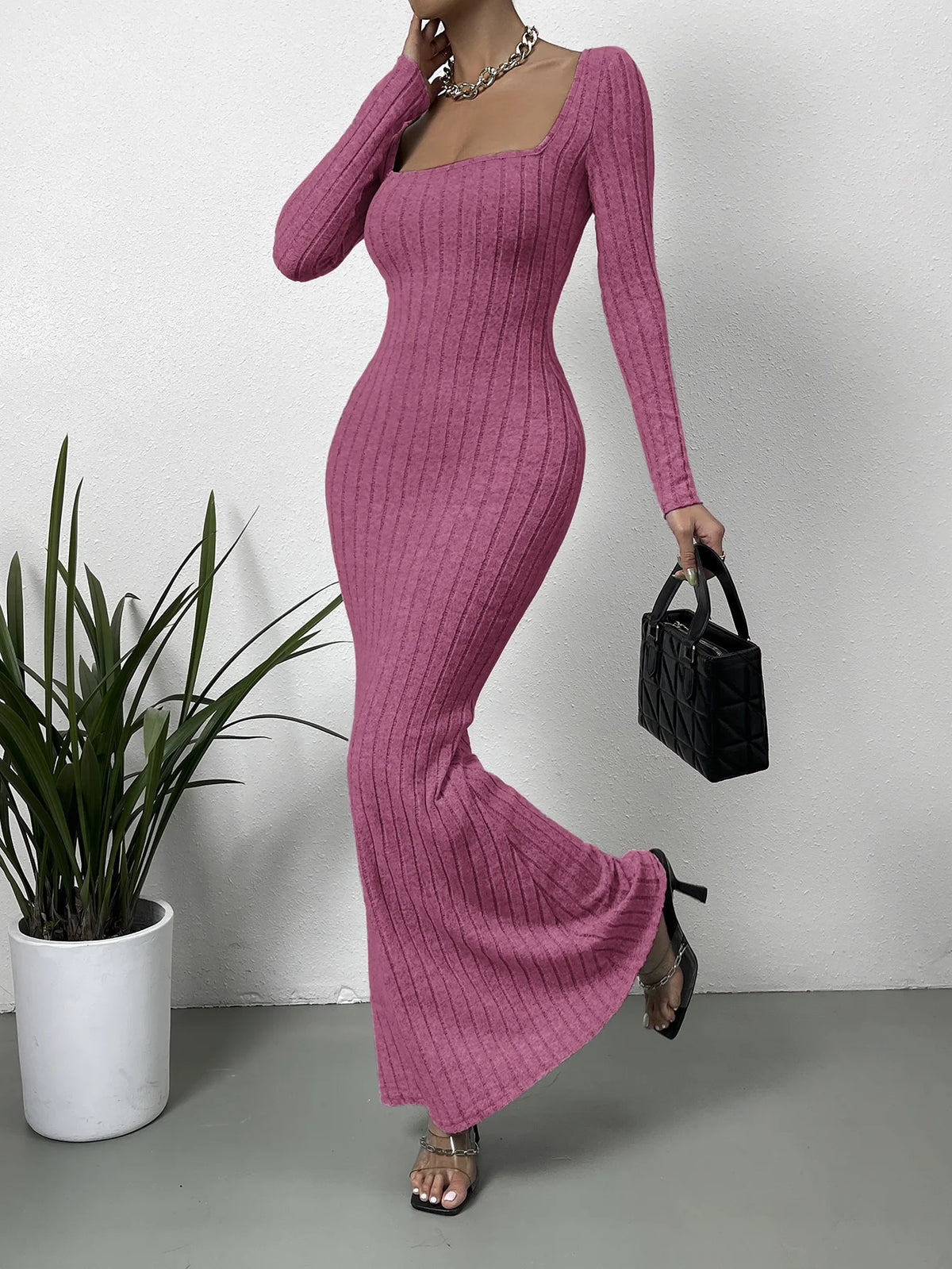 LaVirella Square Neck Bodycon Maxi Dress