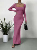 LaVirella Square Neck Bodycon Maxi Dress