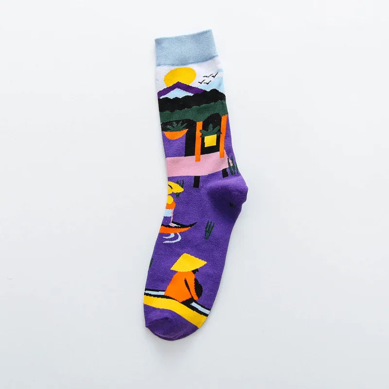 Artistic Mushroom Cotton Crew Socks