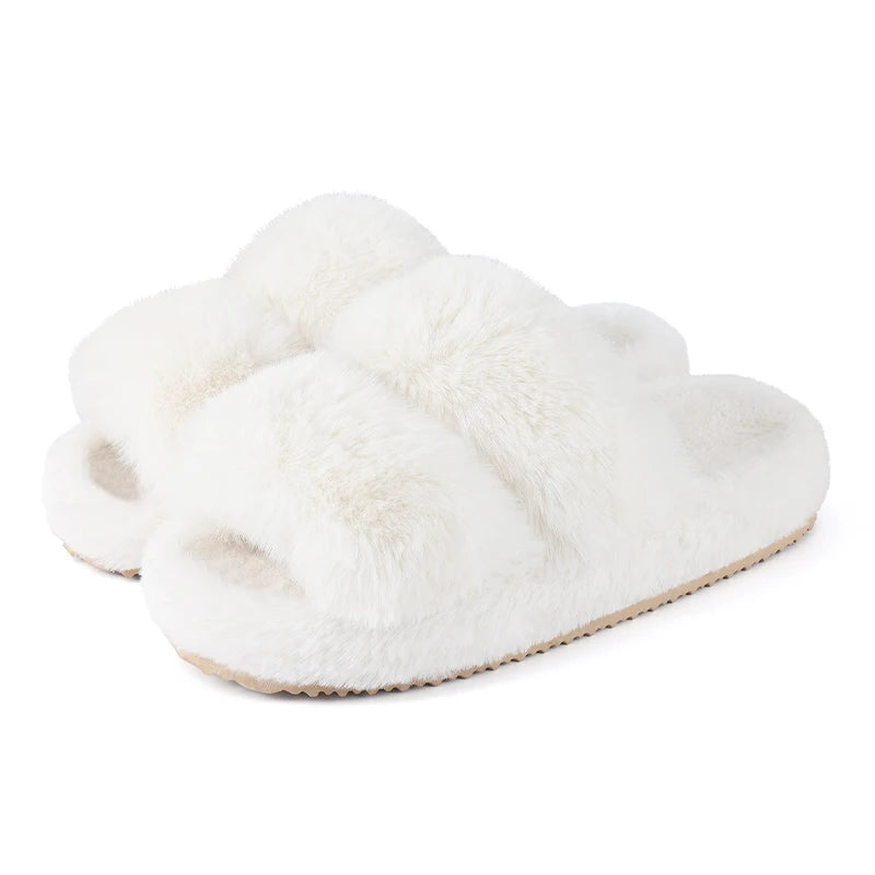 LaVirella Women's Open-Toe Fluffy Winter Slippers