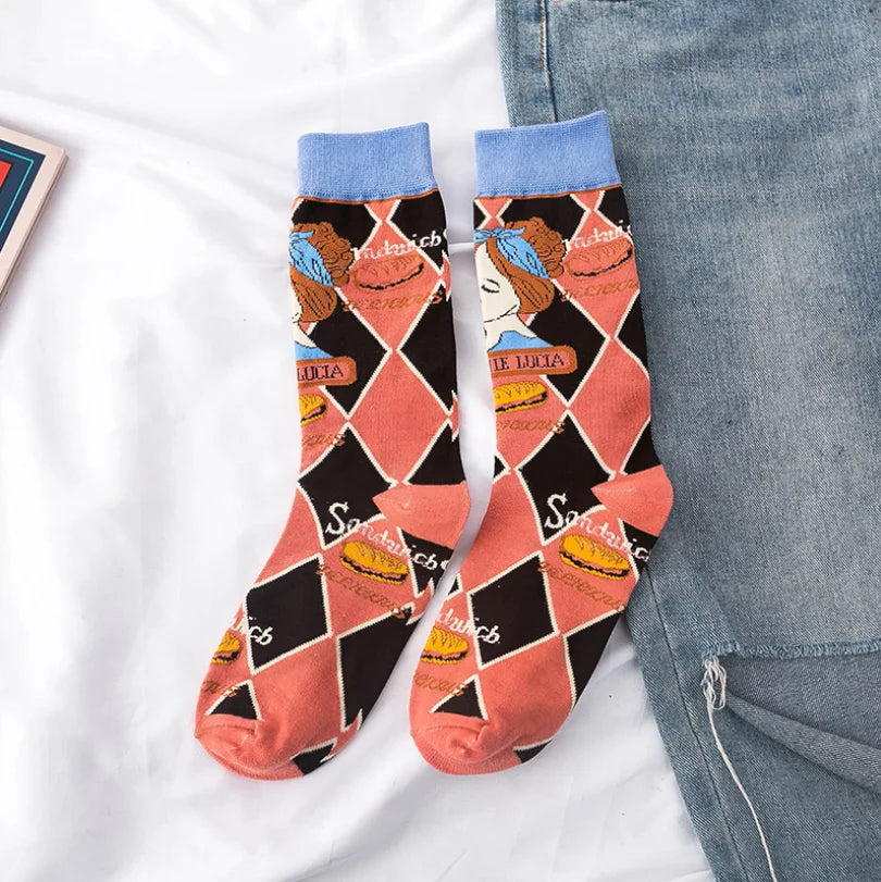 Artistic Mushroom Cotton Crew Socks