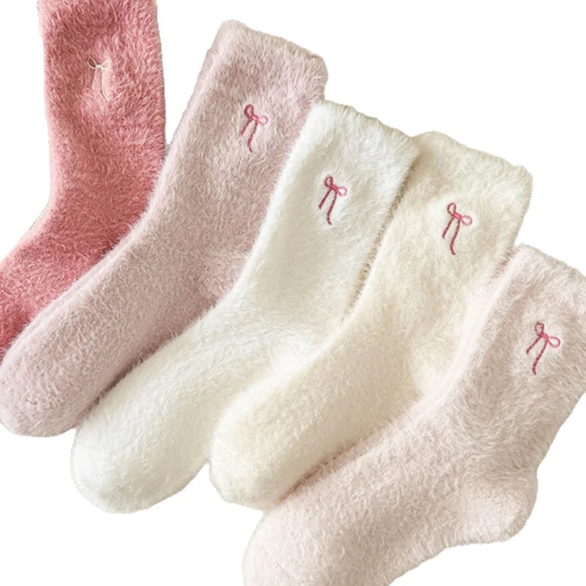 Fuzzy Bow Mid-Calf Socks