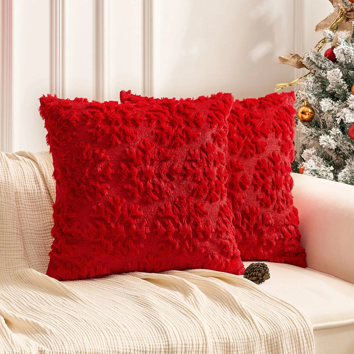 Plush Pumpkin & Snowflake Holiday Pillow Cover